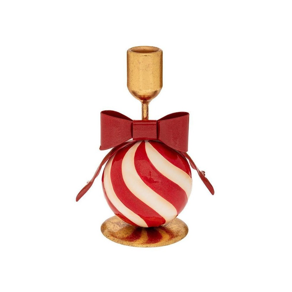 PORTACANDELE METALLO FIOCCO ROSSO